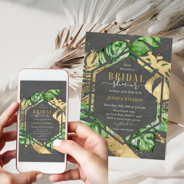 Dark Gold Tropical Bridal Shower Invitation (Creator Uploaded)