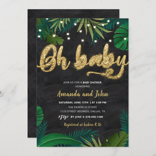Dark Gold Tropical Oh Baby Shower Invitation (Front/Back)