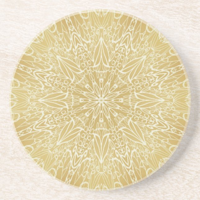 Dark gold white geometric star wheel  coaster (Front)