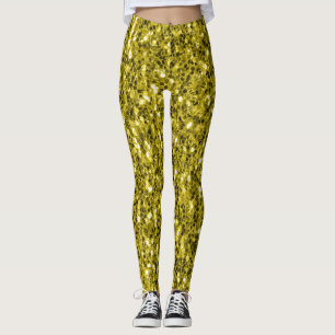  Dark gold yellow faux glitter sparkles Leggings