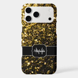Dark gold yellow faux glitter sparkles Monogram