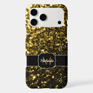 Dark gold yellow faux glitter sparkles Monogram