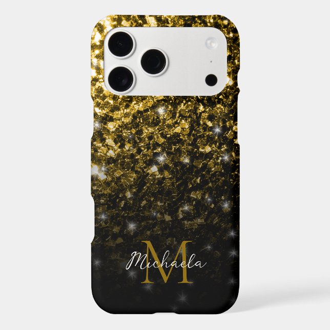 Dark gold yellow faux glitter sparkles Monogram (Back)