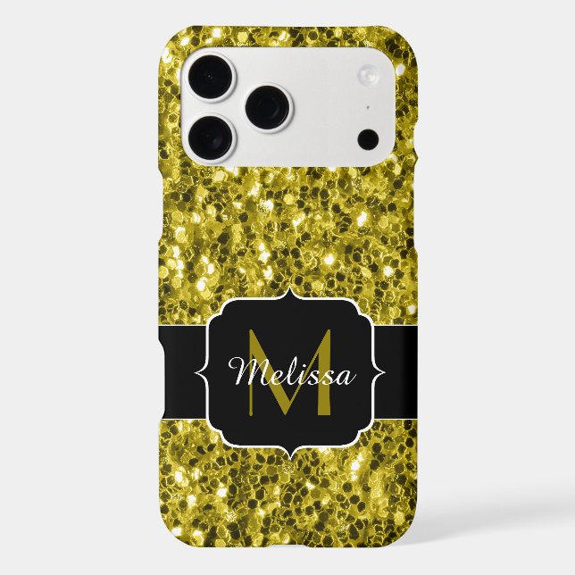 Dark gold yellow faux glitter sparkles Monogram (Back)