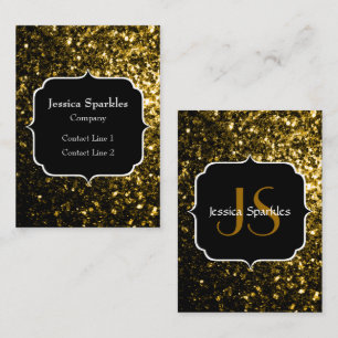 Dark gold yellow faux glitter sparkles Monogram Business Card