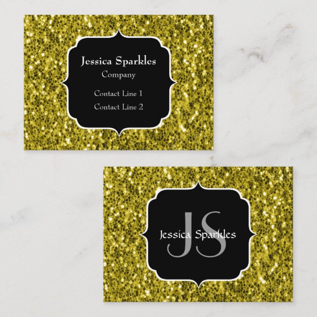  Dark gold yellow faux glitter sparkles Monogram Business Card (Front/Back)