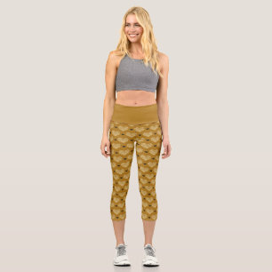 Dark gold yellow faux glitter sparkles Romantic Capri Leggings