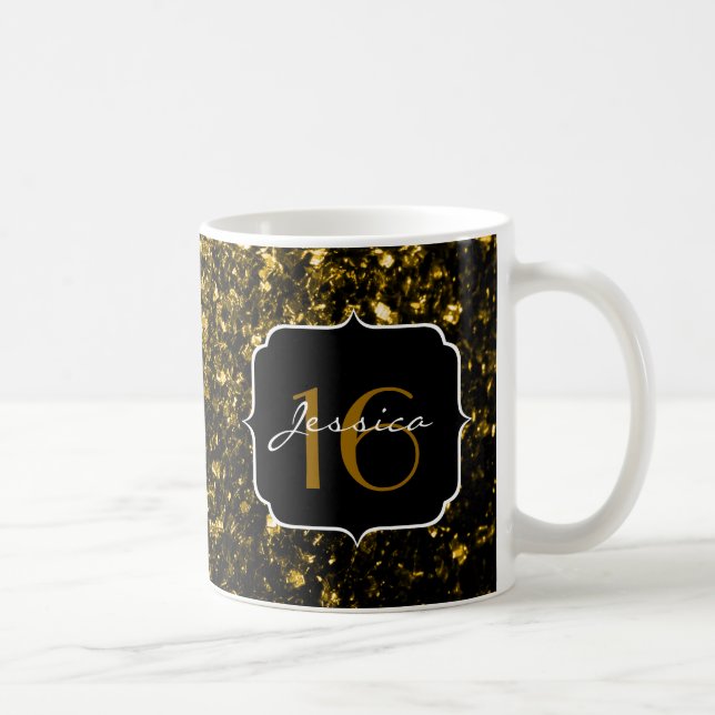 Dark gold yellow faux glitter sparkles Sweet 16 Coffee Mug (Right)