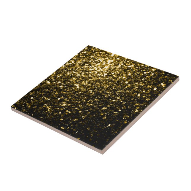 Dark gold yellow faux glitter sparkles tile (Side)