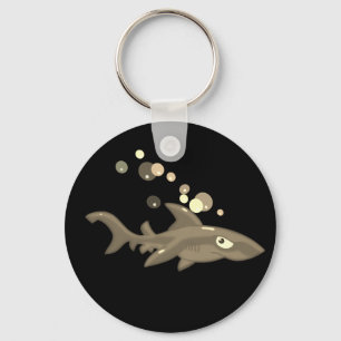 Dark Golden Cartoon Shark Key Ring