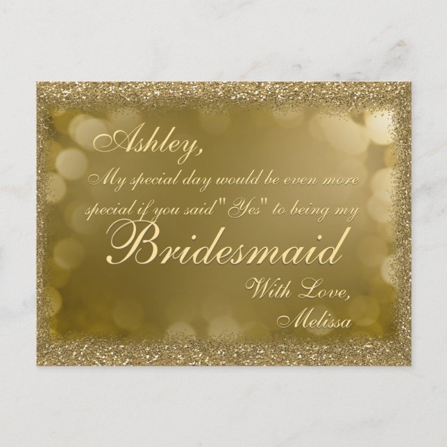 Dark Golden Glitter - Will You Be My Bridesmaid? Invitation Postcard (Front)