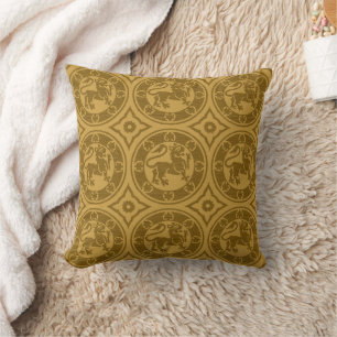Dark Goldenrod Mediaeval Lions Throw Pillow