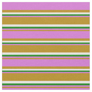 Dark Goldenrod, Orchid, Green & White Pattern Fabric