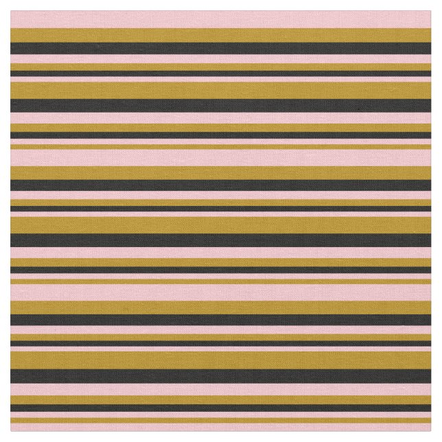 Dark Goldenrod, Pink & Black Lines Pattern Fabric (Close Up)