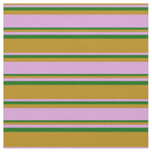 Dark Goldenrod, Plum & Dark Green Lined Pattern Fabric
