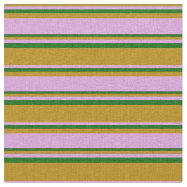 Dark Goldenrod, Plum & Dark Green Lined Pattern Fabric (Close Up)