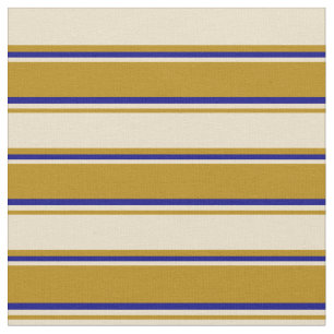 Dark Goldenrod, Tan & Blue Stripes Pattern Fabric