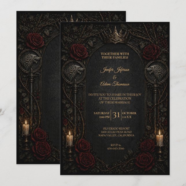 Dark GOT Gothic Halloween Wedding Invitation (Front/Back)