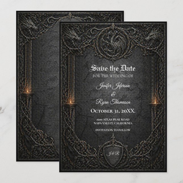 Dark GOT Gothic Save the date invitation (Front/Back)