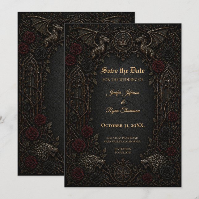 Dark GOT Gothic Save the date invitation (Front/Back)
