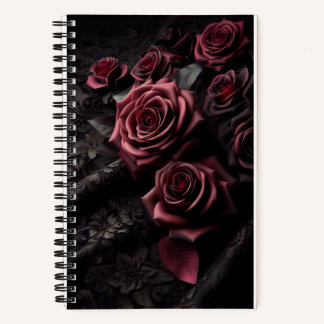 Dark Goth Pink Rose & Black Brocade Notebook