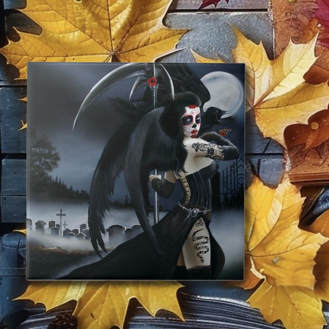 Dark Gothic Angel Death Sugar Skull Fantasy Tile (Creator Uploaded)