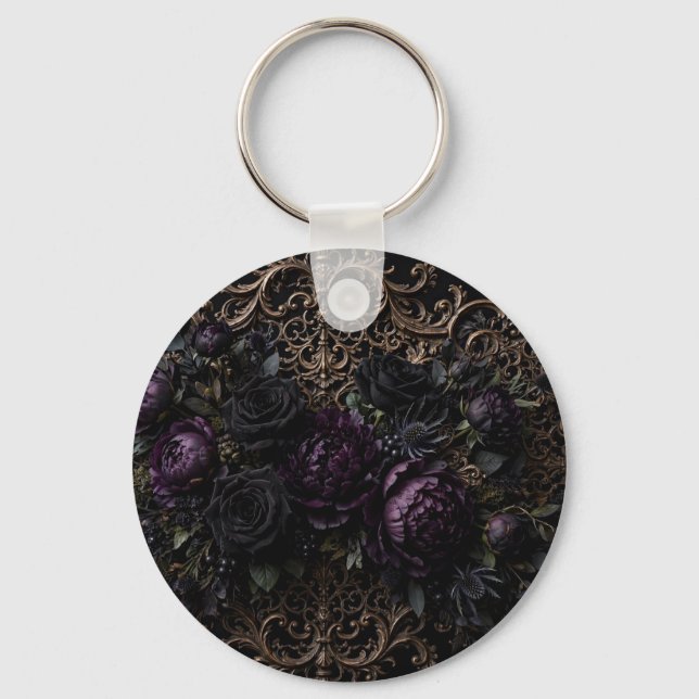 Dark Gothic Baroque Black Roses Placemat  Key Ring (Back)
