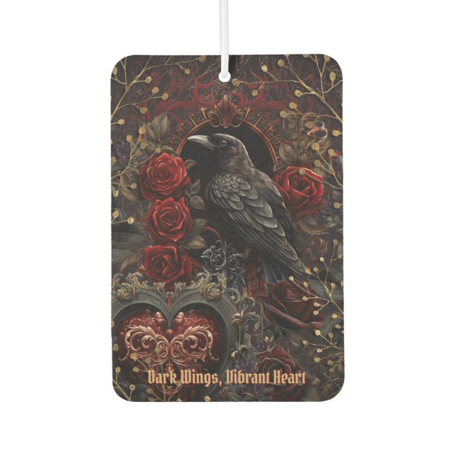 Dark Gothic Beauty Red Roses Black Crow Raven Bird Car Air Freshener (Front)