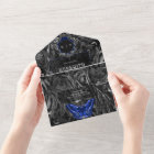 Dark Gothic Black & Blue Filigree Moth QR Code