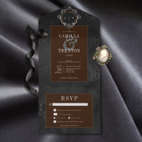 Dark Gothic Black & Brown Floral Satin Dinner