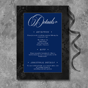 Dark Gothic Black Floral Satin Damask Blue Wedding Enclosure Card