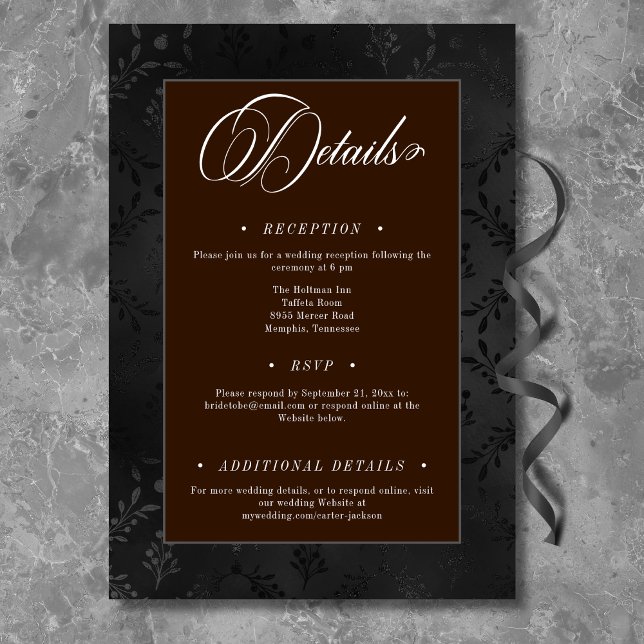 Dark Gothic Black Floral Satin Damask Brown Enclosure Card (Creator Uploaded)