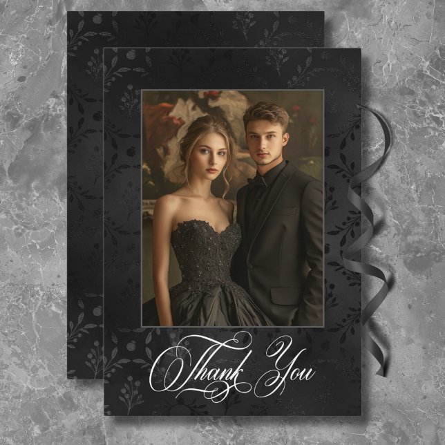 Dark Gothic Black Floral Satin Damask Green Thank You Card (Dark Gothic Black Floral Satin Damask Green Thank You Card)