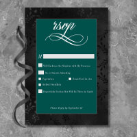 Dark Gothic Black Floral Satin Damask Teal Wedding