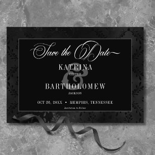 Dark Gothic Black Floral Satin Damask Wedding Save The Date