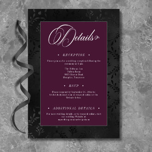 Dark Gothic Black Floral Satin Damask Wine Wedding Enclosure Card