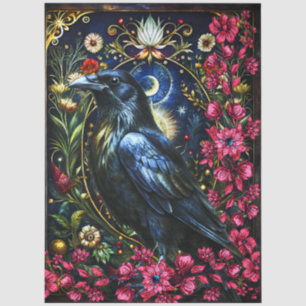 Dark Gothic Black Raven Floral Abstract Collage Tissue Paper