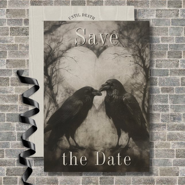 Dark Gothic Black & Tan Raven Couple Wedding Save The Date (Dark Gothic Black & Tan Raven Couple Wedding Save The Date)