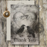 Dark Gothic Black & Tan Raven Couple Wedding Thank You Card<br><div class="desc">Step into the enigmatic embrace of your love story with our dark and moody gothic wedding invitation suite. Capturing the essence of mystery and romance, our wedding thank you card features a captivating image in a charcoal style, showcasing two majestic black ravens locked in a tender beak-to-beak embrace, encased in...</div>