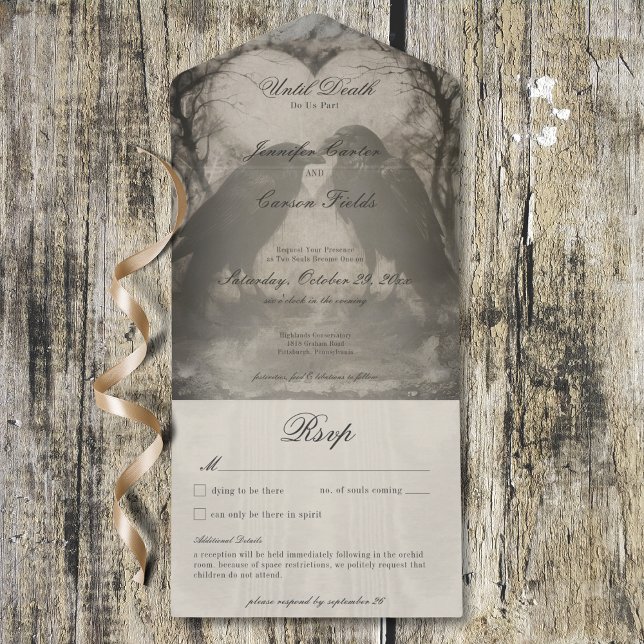 Dark Gothic Black & Tan Raven Dinner w/ Details All In One Invitation (Dark Gothic Black & Tan Raven Dinner w/ Details All In One Invitation)