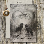 Dark Gothic Black & Tan Raven Script Wedding Thank You Card<br><div class="desc">Step into the enigmatic embrace of your love story with our dark and moody gothic wedding invitation suite. Capturing the essence of mystery and romance, our wedding thank you card features a captivating image in a charcoal style, showcasing two majestic black ravens locked in a tender beak-to-beak embrace, encased in...</div>