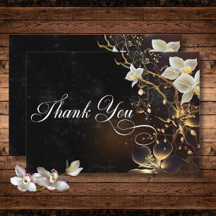 Dark Gothic Black & White Orchid Spells Wedding Thank You Card