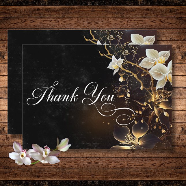 Dark Gothic Black & White Orchid Spells Wedding Thank You Card (Dark Gothic Black & White Orchid Spells Wedding Thank You Card)