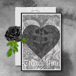 Dark Gothic Black & White Skeleton Couple Wedding Thank You Card<br><div class="desc">Step into a world where timeless romance meets gothic elegance with our exquisite wedding thank you card, perfect for your "Until Death Do Us Part" theme. This stunning design features a skeleton couple locked in a romantic kiss, adorned with delicate white roses and intricate lace, all set against a dramatic...</div>