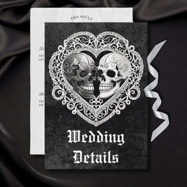 Dark Gothic Black White Skull Couple Heart Details Enclosure Card (Creator Uploaded)