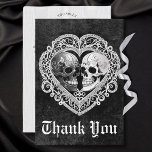 Dark Gothic Black & White Skull Couple Heart Thank You Card<br><div class="desc">This wedding thank you card lets you celebrate your love of all things gothic and dark. The black and white graphic of two smiling lace filigree heart is perfect for a gothic or Halloween wedding. Created by Simply Farmhouse Press, it's part of the Dark Gothic Black & White Skull Couple...</div>