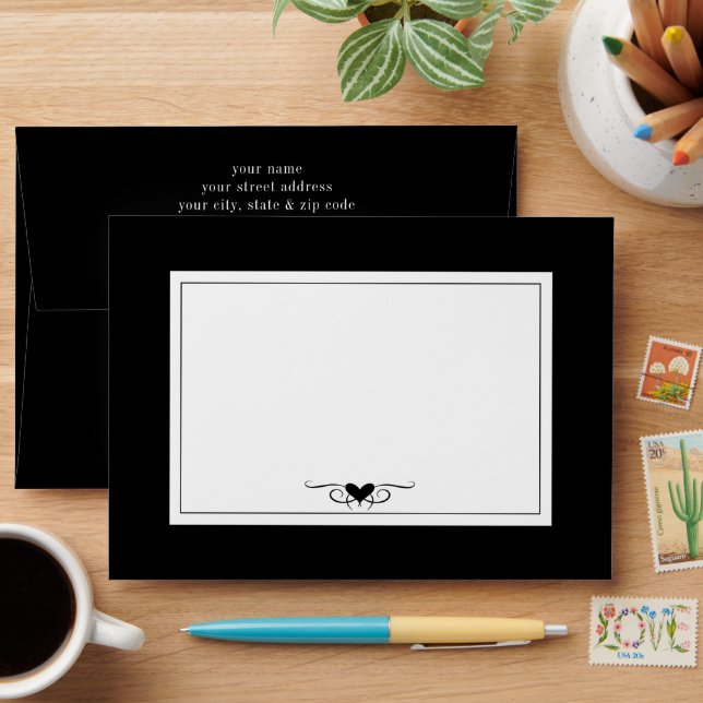 Dark Gothic Black & White Wedding Envelope (Desk)