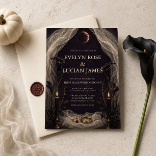 Dark Gothic Blood Moon Halloween Wedding Invitation