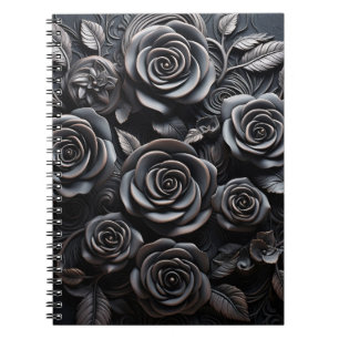 Dark Gothic Boho Black Roses Floral Notebook