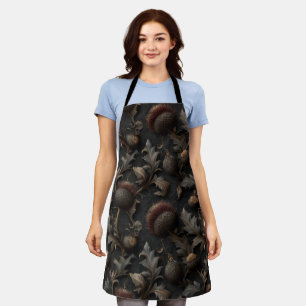 Dark Gothic Botanical Thistle Seamless Pattern Apron